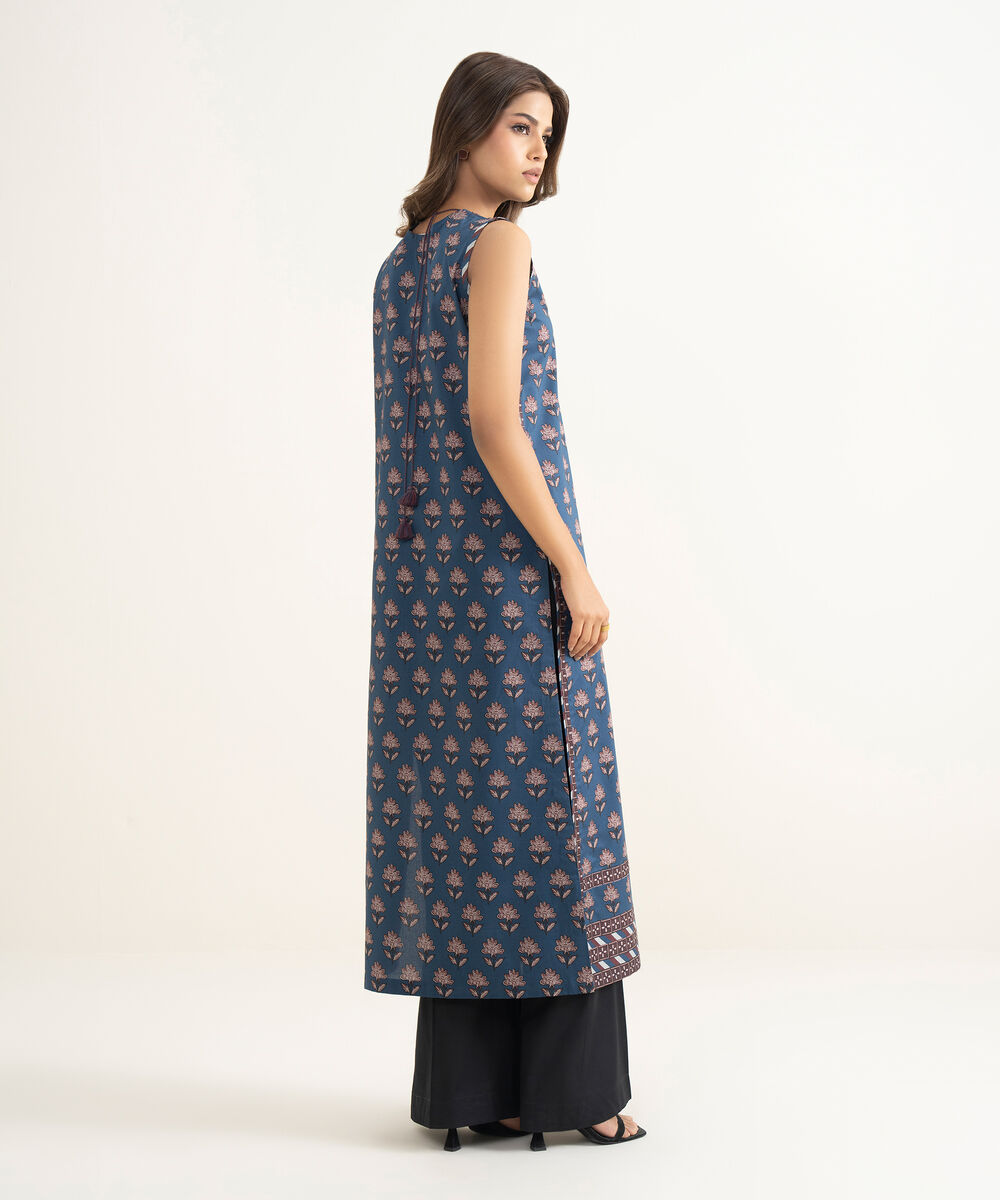 Women's Unstitched Lawn Printed Blue Shirt
