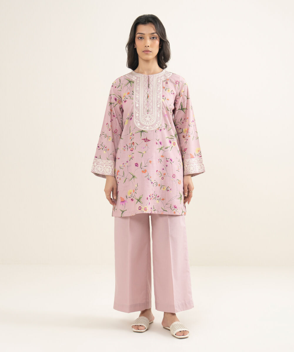 Women's RTW Crosshatch Embroidered Pink Straight Shirt