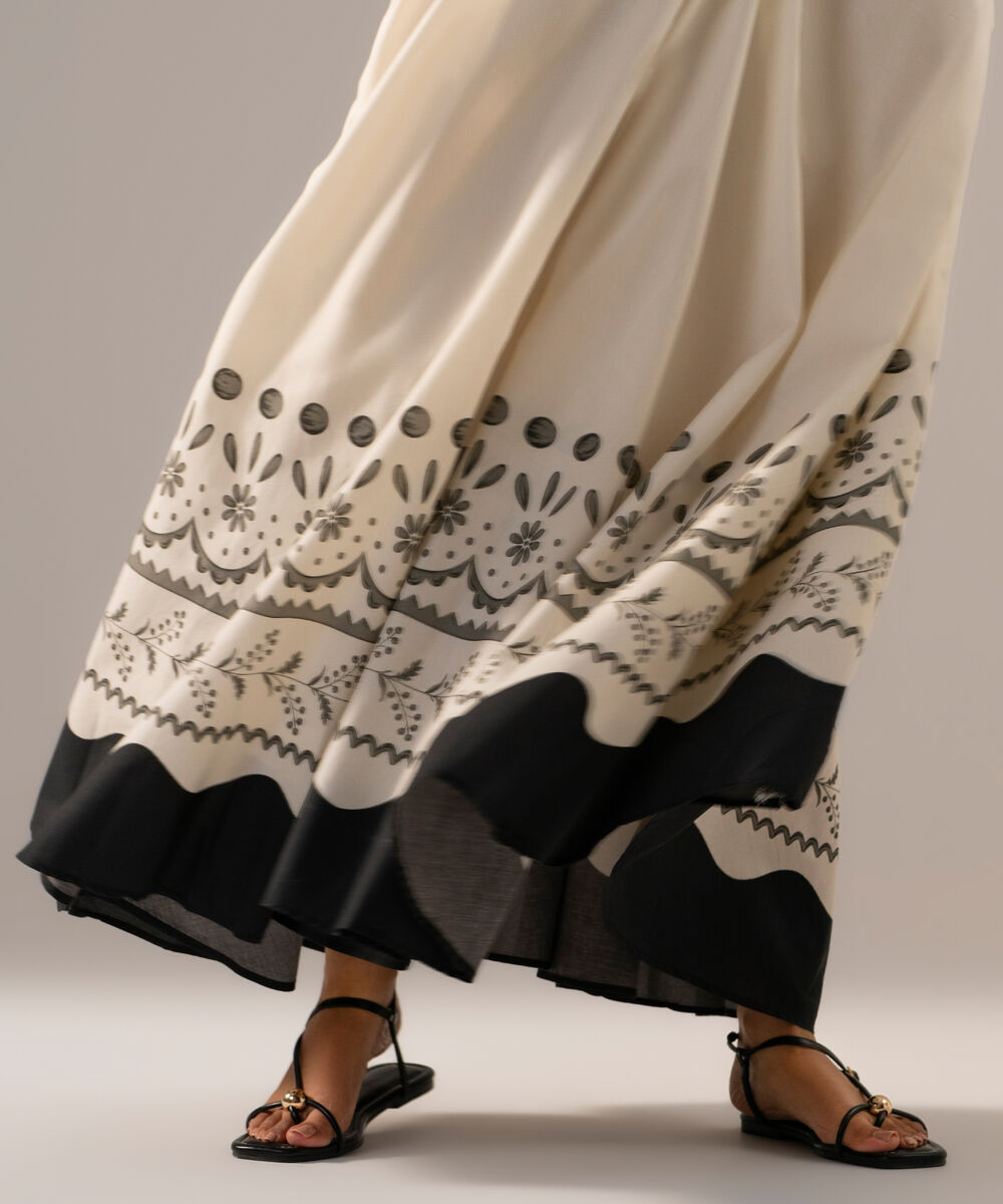 Women's RTW Poplin Printed Off White Skirt