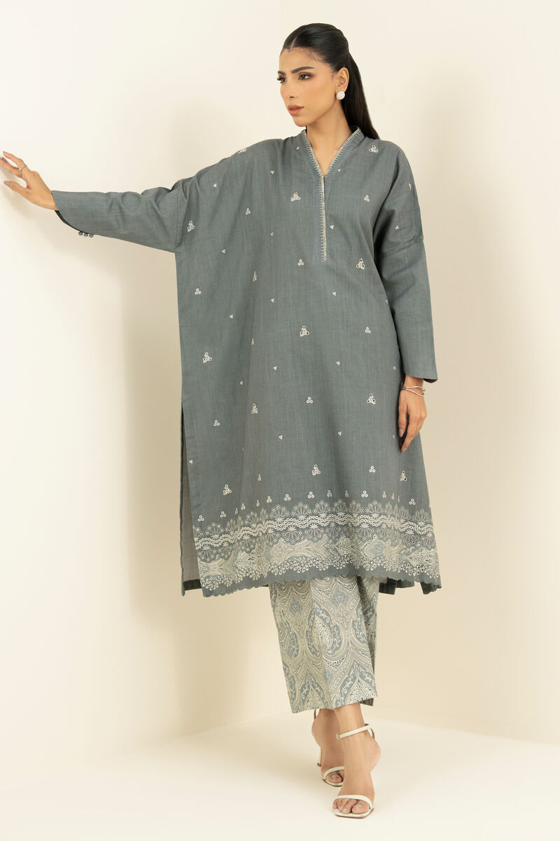 2 Piece - Embroidered Crosshatch Suit