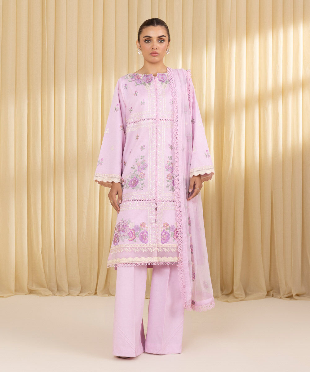 Unstitched Women's Pink Textured Lawn 3 Piece Suit