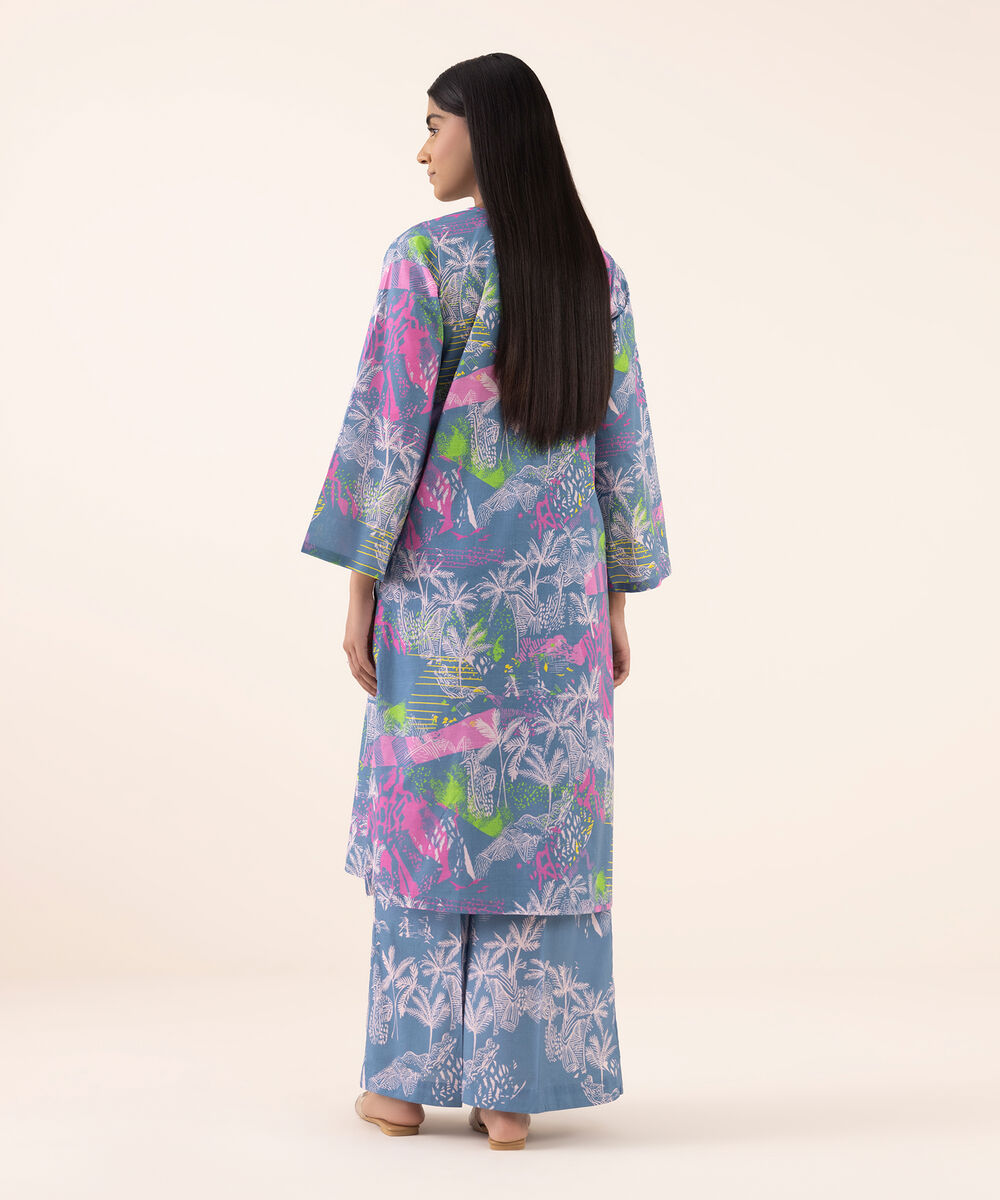 Women's RTW Texured Lawn Blue Printed Aline Shirt