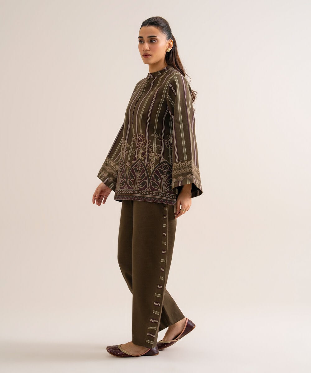 Women's Unstitched Premium Khaddar Printed Brown 2 Piece Suit