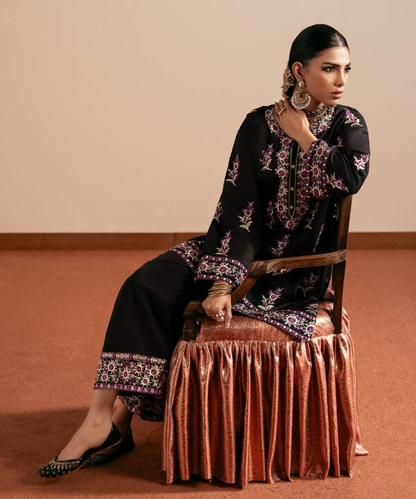 Embroidered Dobby Culottes null
