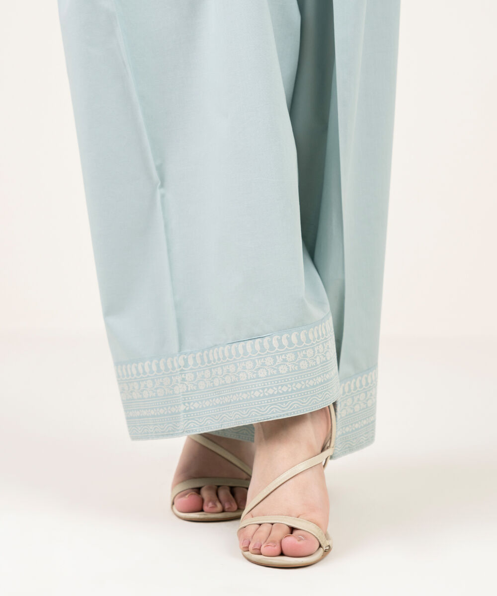 Women's RTW Cambric Solid Blue Farshi Shalwar