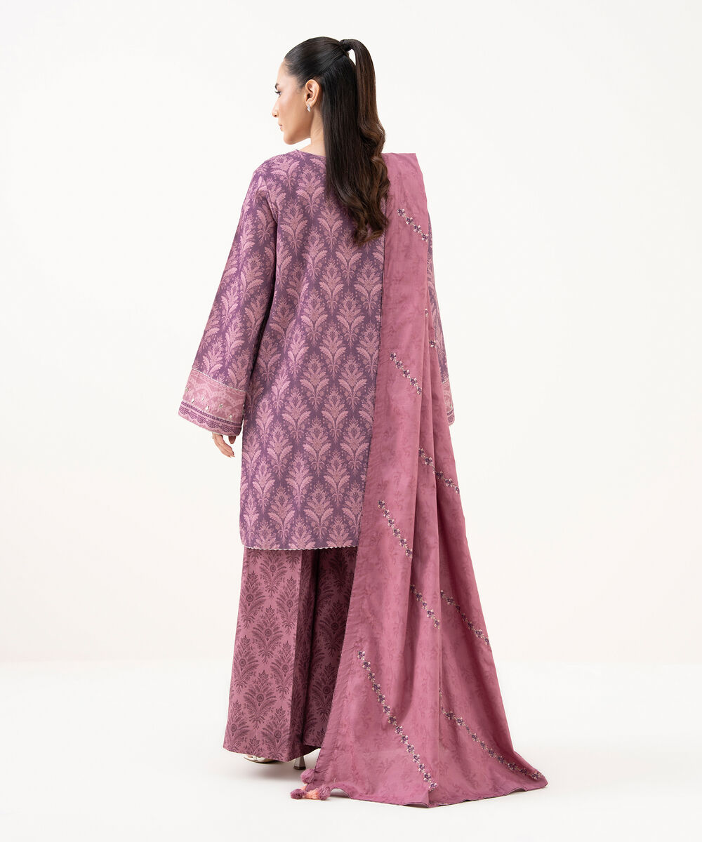 Women's Unstitched Cross Hatch Embroidered Pink 3 Piece Suit