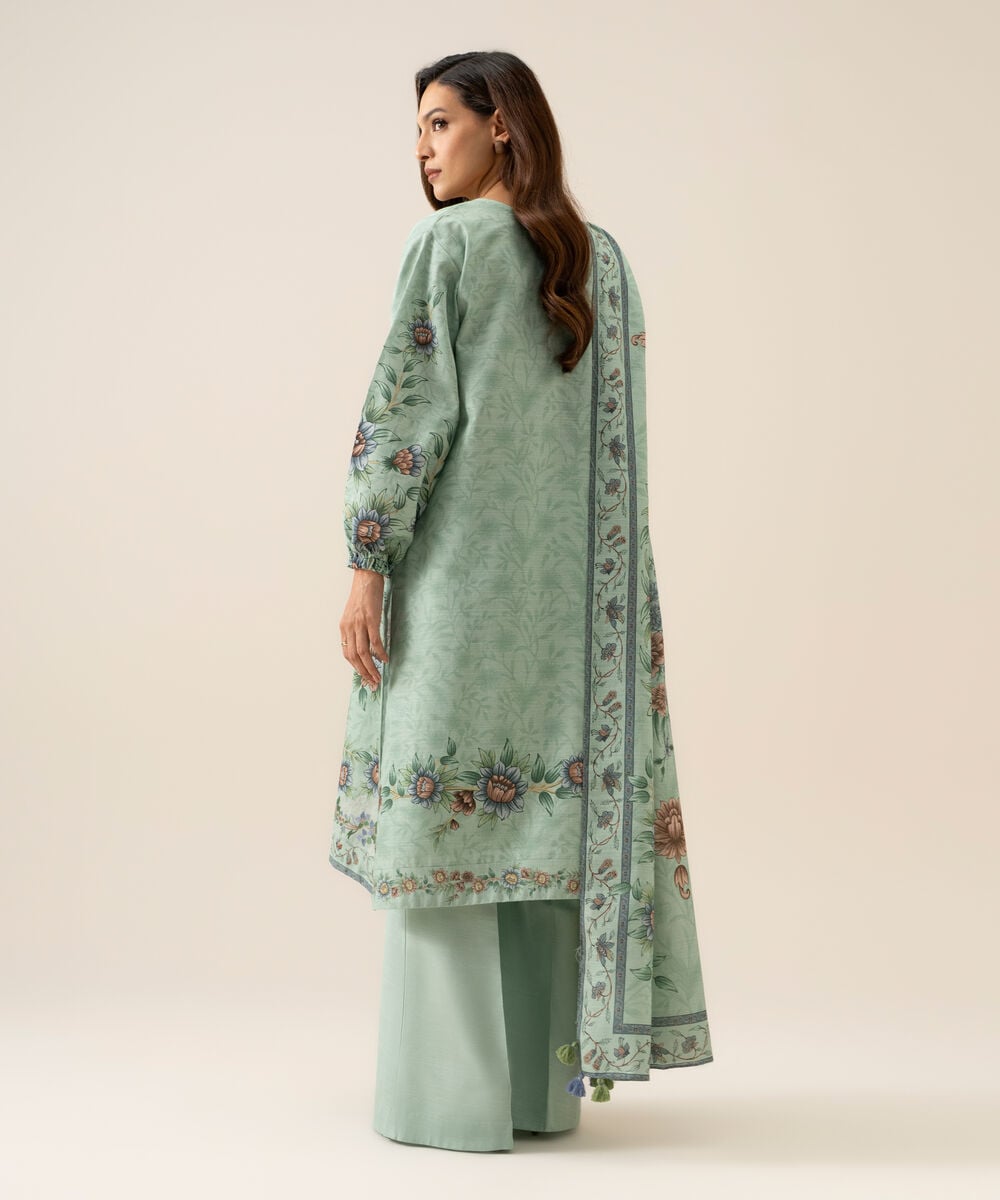 Women's Unstitched Light Khaddar Embroidered Light Mint Green 3 Piece Suit