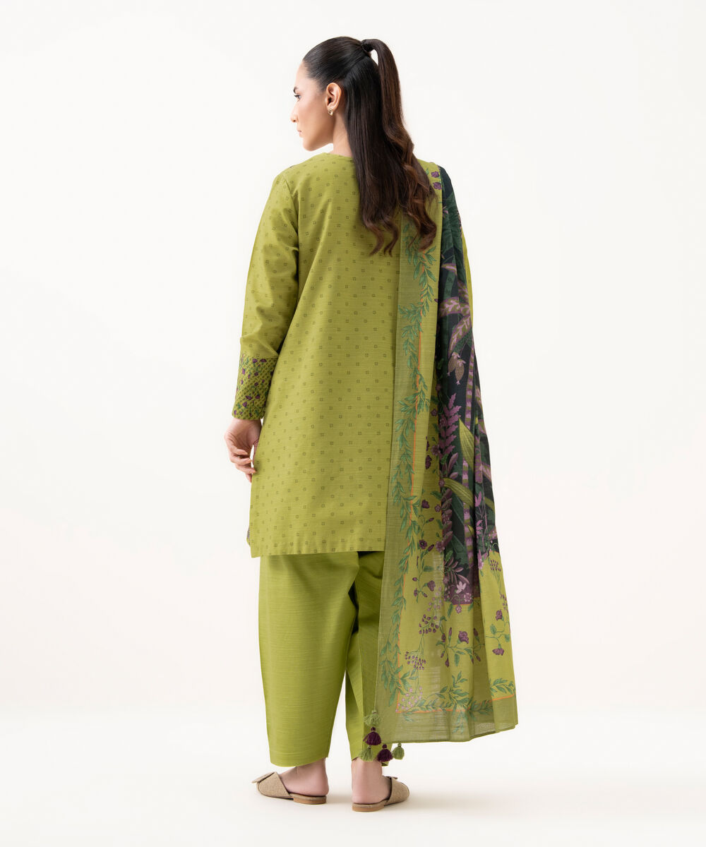 Women's Unstitched Khaddar Embroidered Green 3 Piece Suit