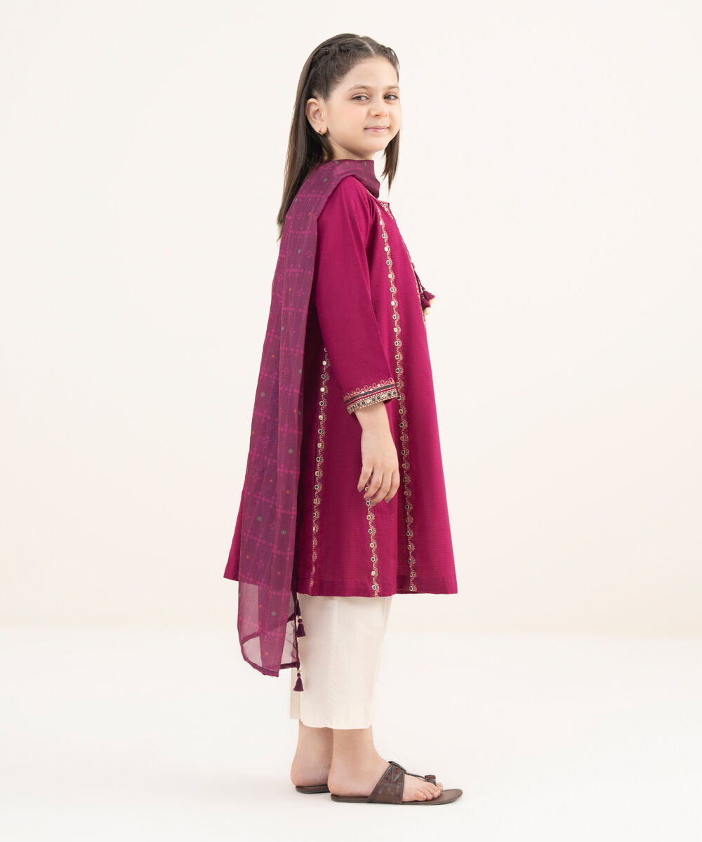 Girls Two Piece Embroidered Textured Lawn Shirt Dupatta