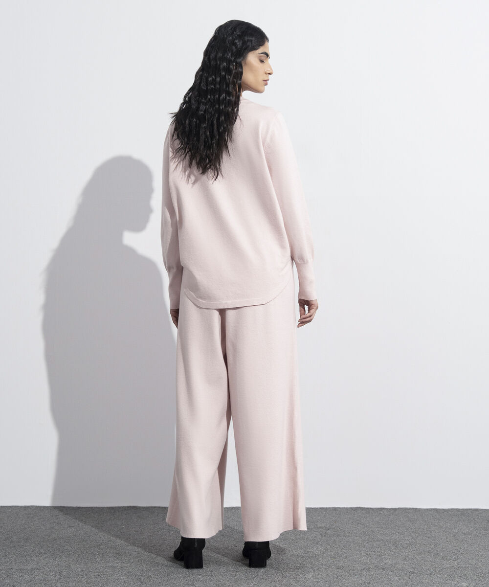 Women's Western Wear Powder Pink Knit Sweater With Round Hem