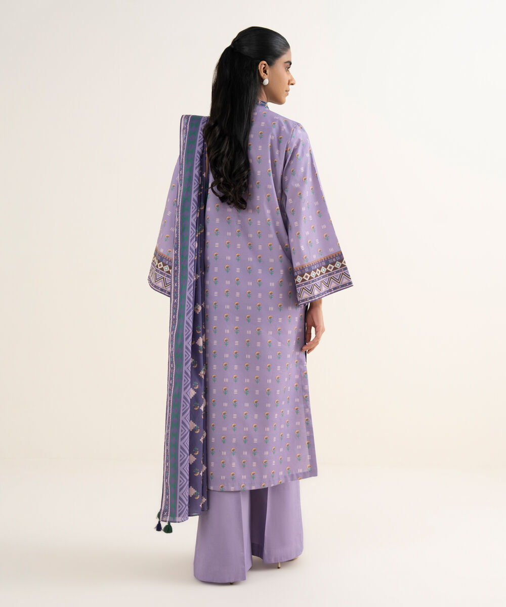 Women's Unstitched Textured Lawn Printed Purple 3 Piece Suit