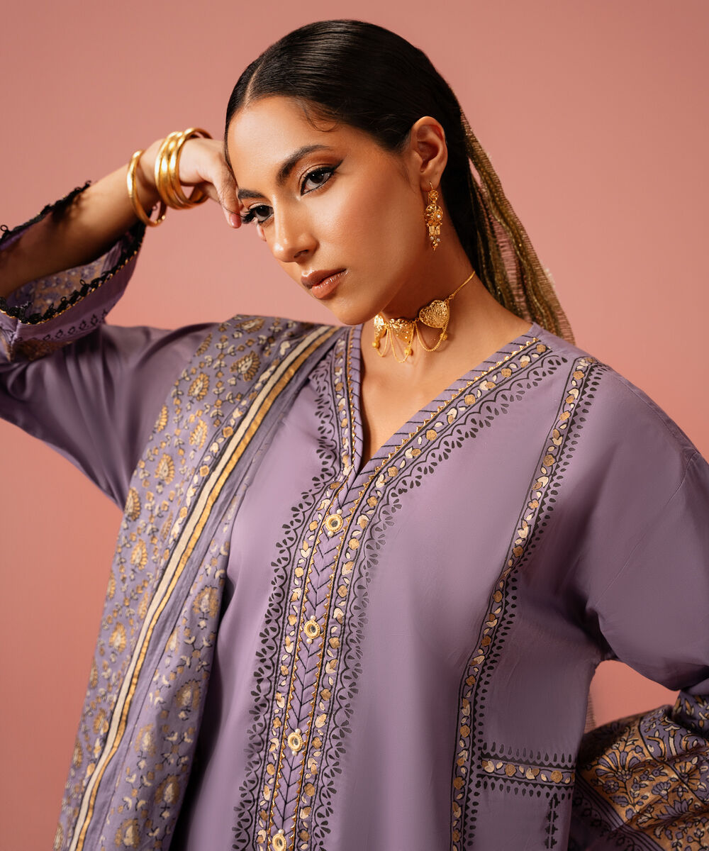 Women's RTW Lawn Purple Printed Boxy Shirt