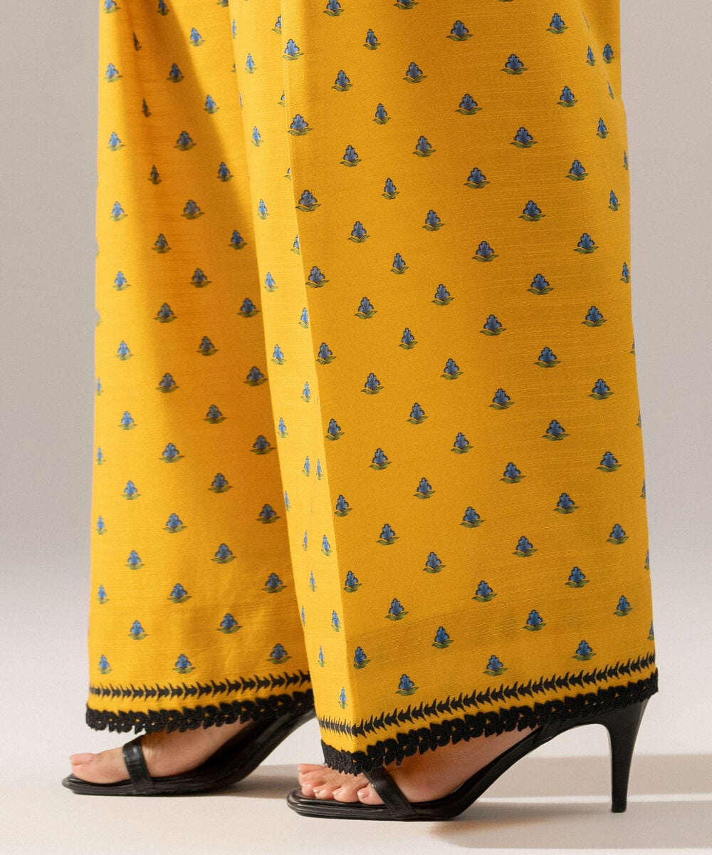 Women's RTW Printed Yellow Khaddar Farshi Shalwar