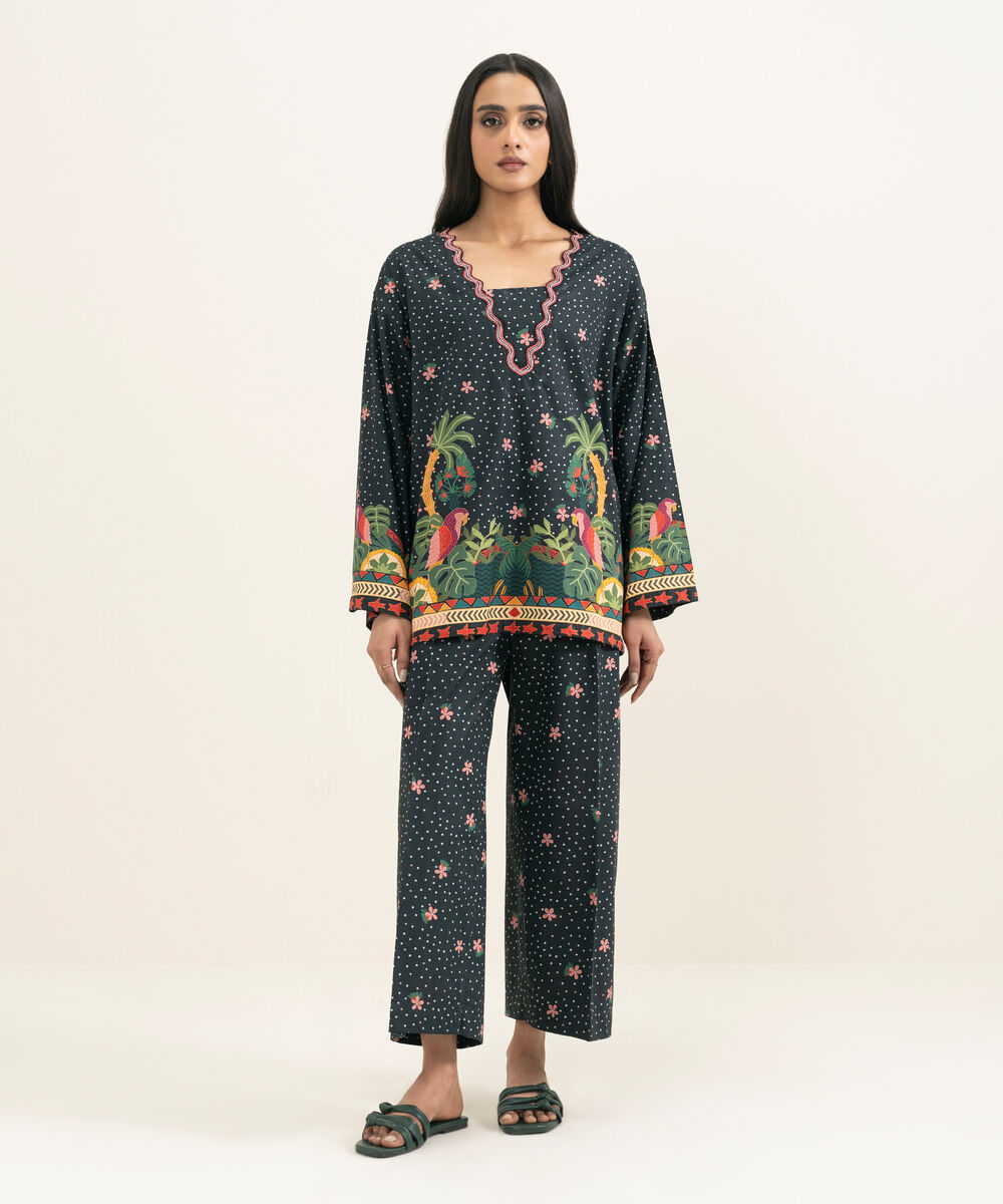 Women's RTW Cambric Embroidered Black Straight Shirt