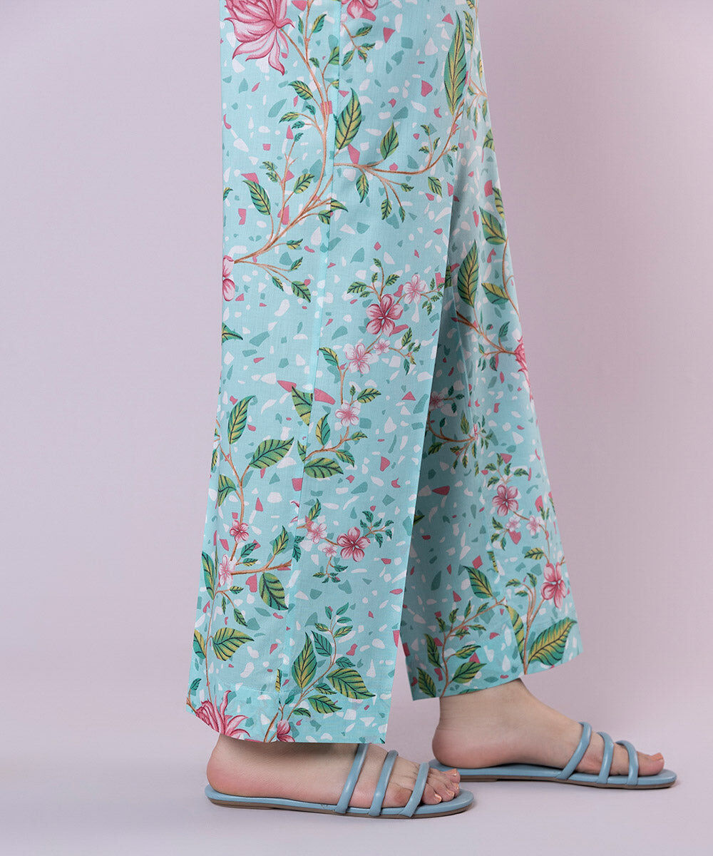 Women's Pret Cambric Printed Blue Straight Pants