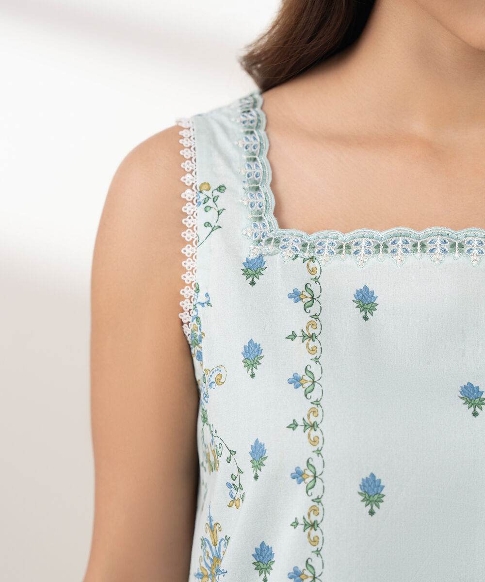 Women's Unstitched Lawn Printed Blue 3 Piece Suit