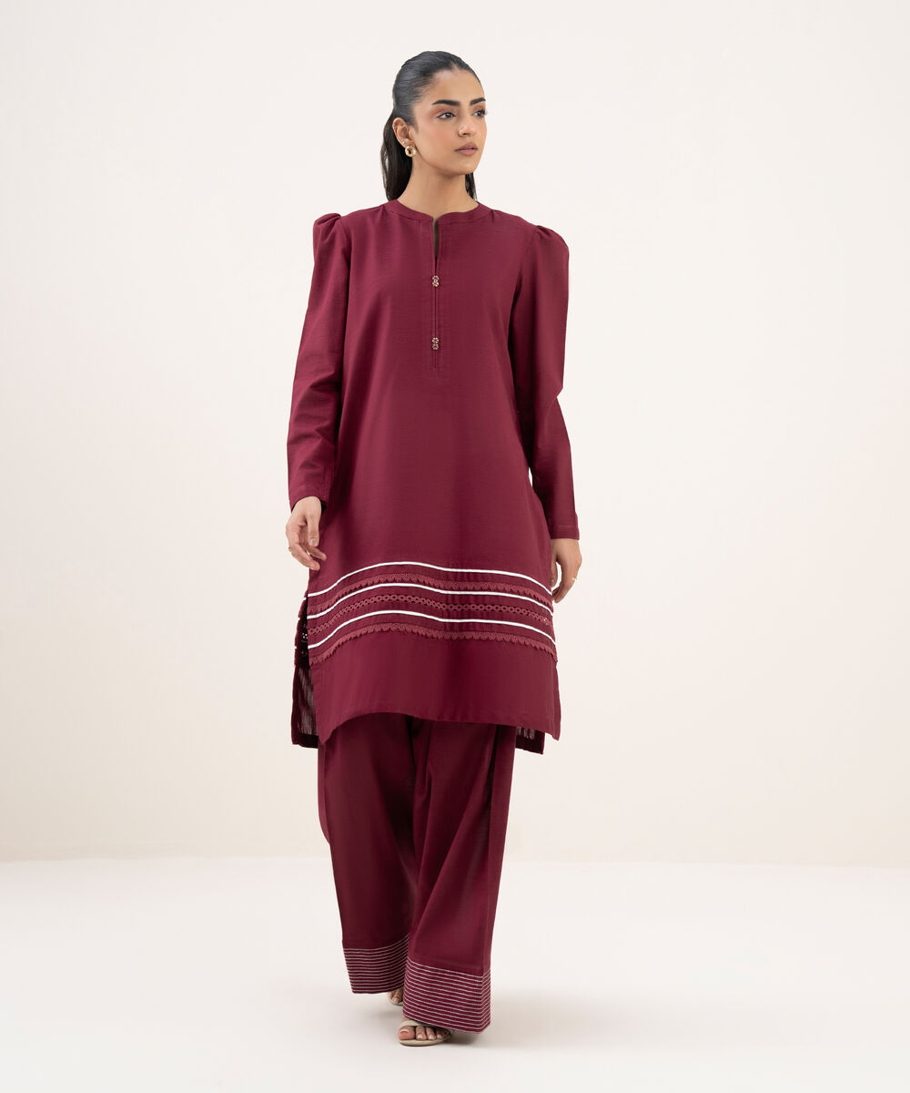 Women's RTW Khaddar Solid Straight Pink Shirt