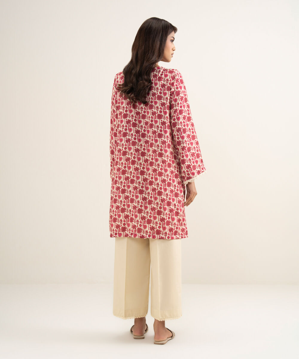 Women's RTW Viscose Raw Silk Embroidered Pink Straight Shirt
