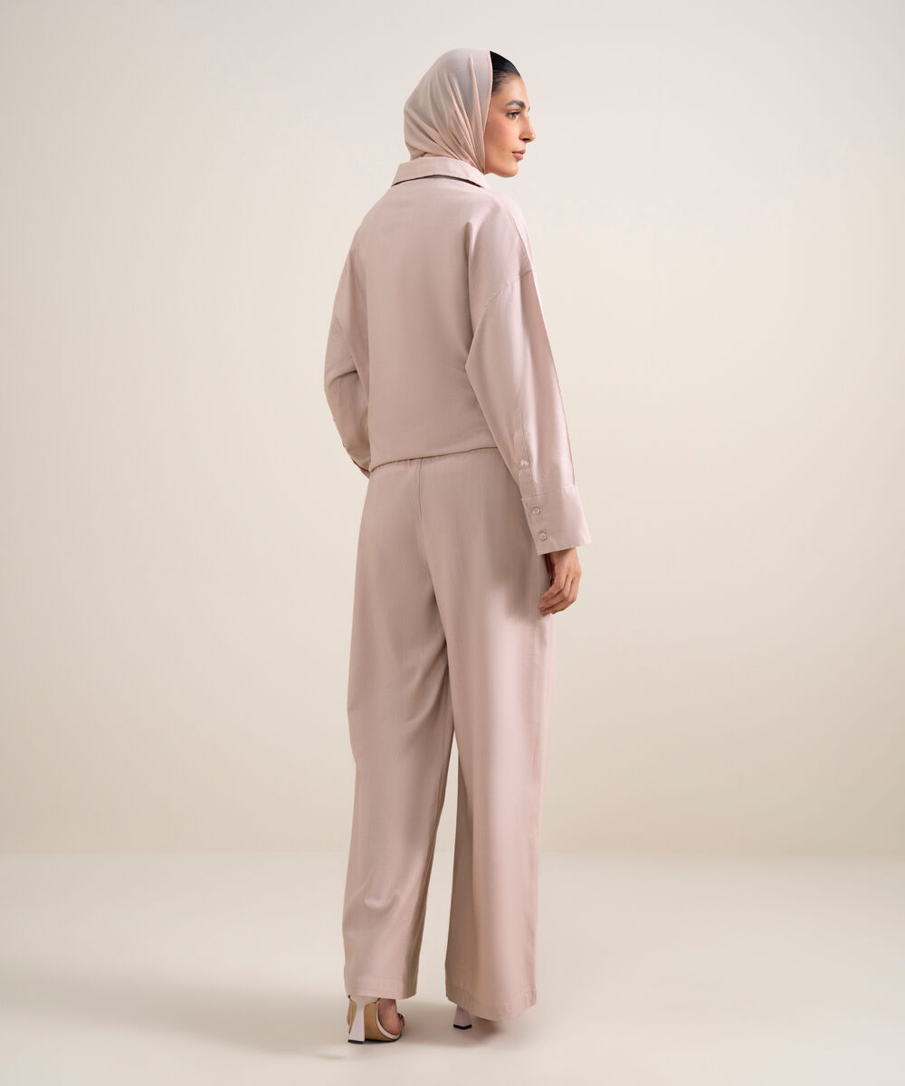 Women's Dusty Pink Loose Fit Pleated Pants