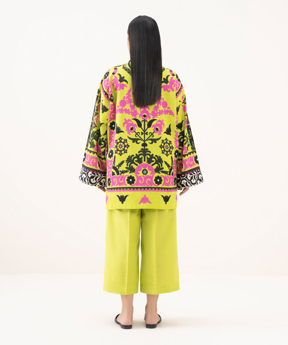 Women's RTW Light Khaddar Printed Green Boxy Shirt