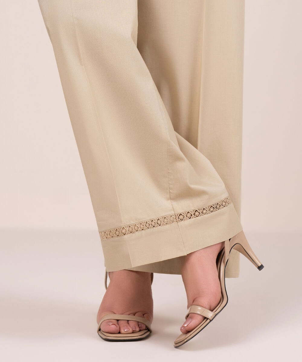 Women's RTW Cambric Solid Beige Culottes