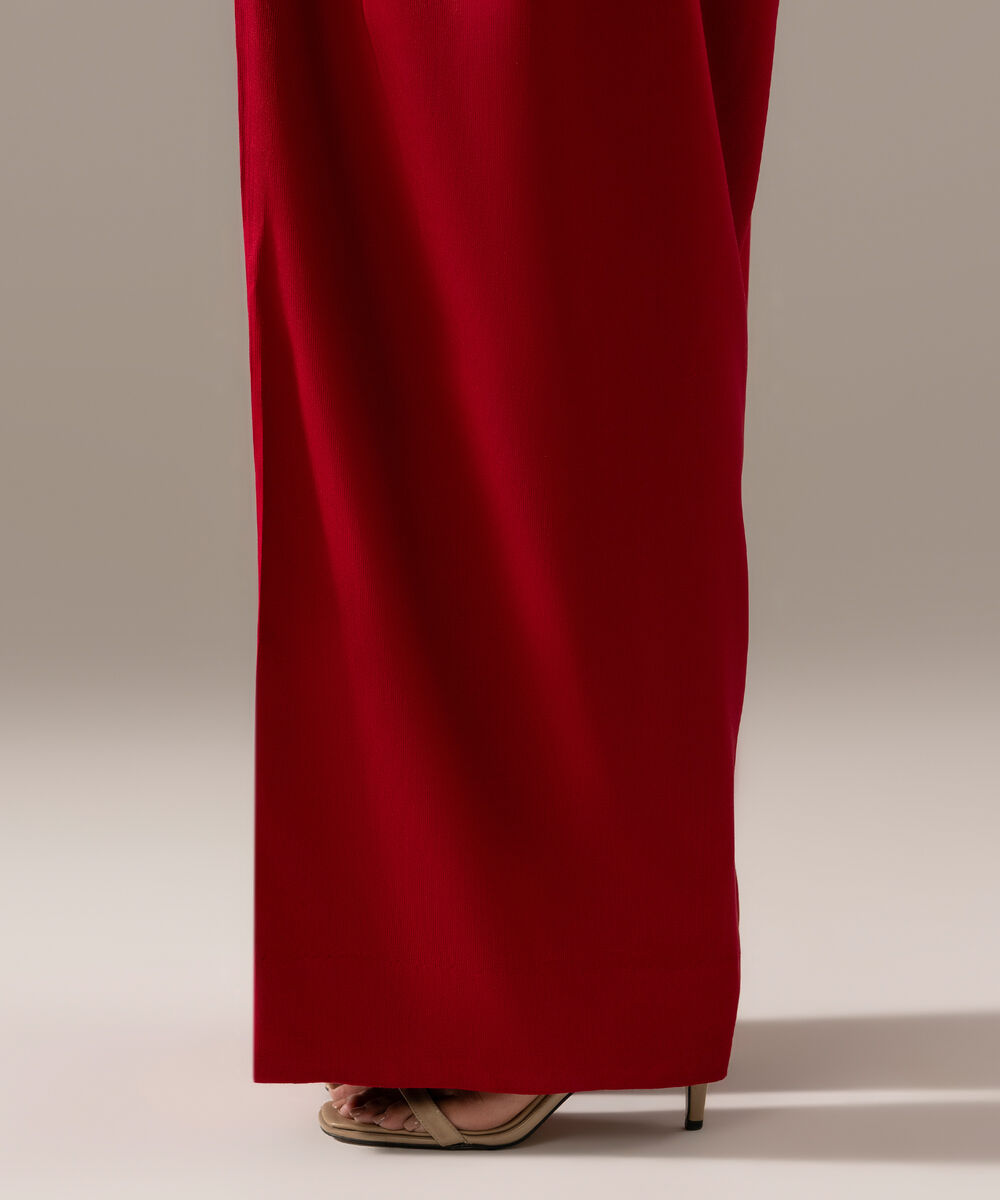 Women's RTW Bedford Solid Red Farshi Shalwar