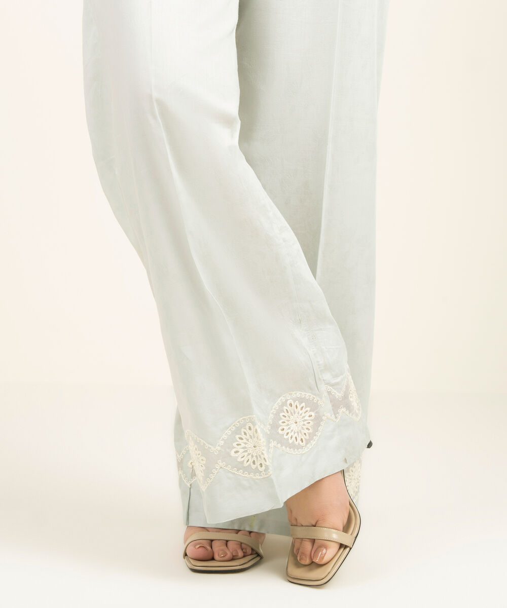 Women's RTW Self Jacquard Embroidered Green Culottes