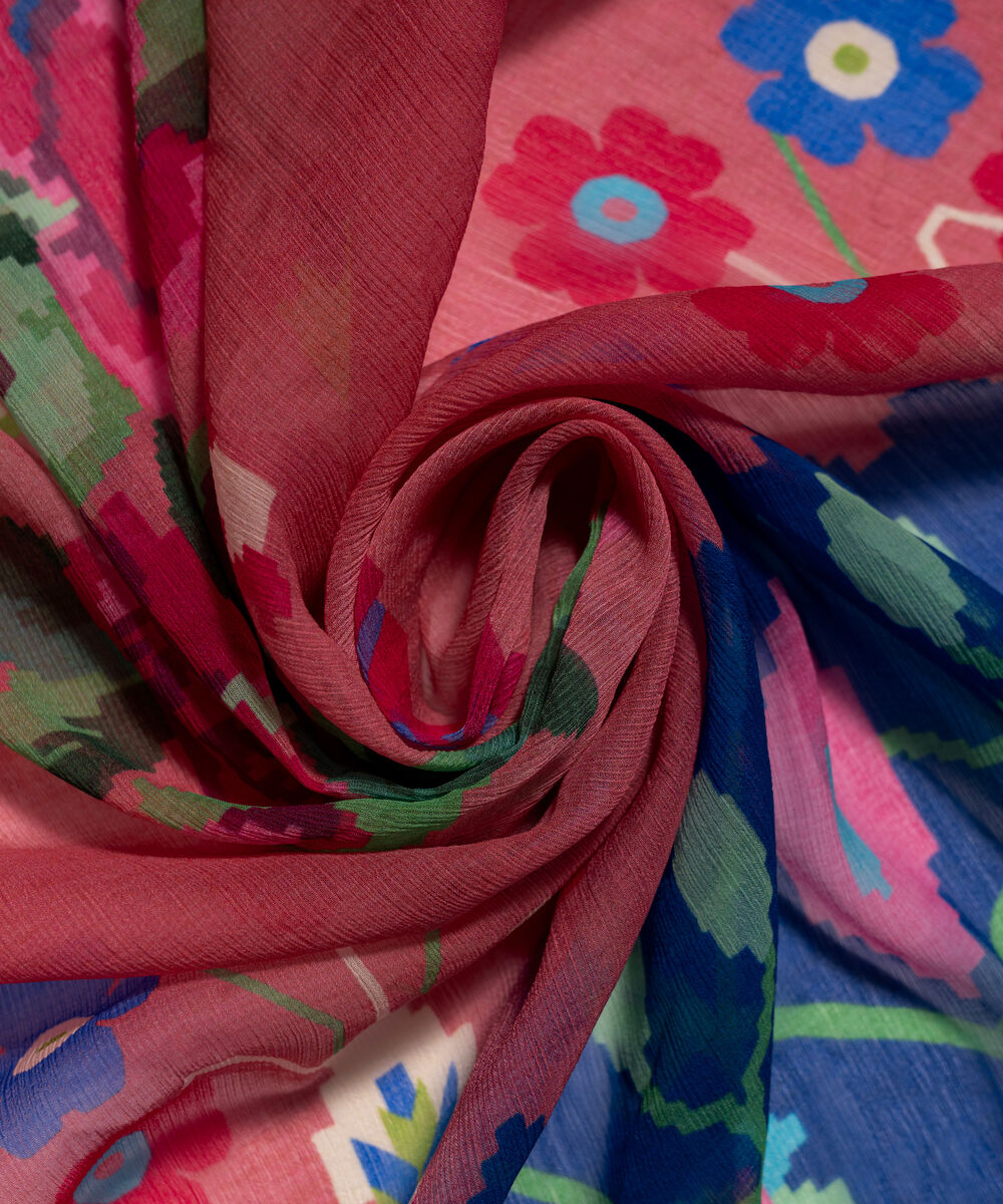 Blended Chiffon Printed Dark Blue Dupatta