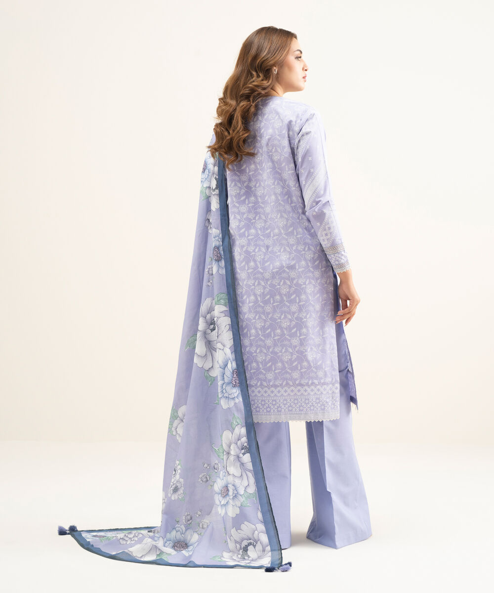 Women's Unstitched Lawn Purple Embroidered 3 Piece Suit