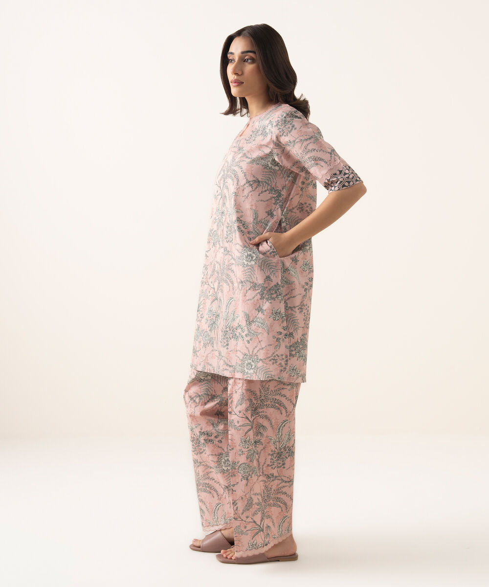 Women's Unstitched Lawn Printed Pink 2 Piece Suit