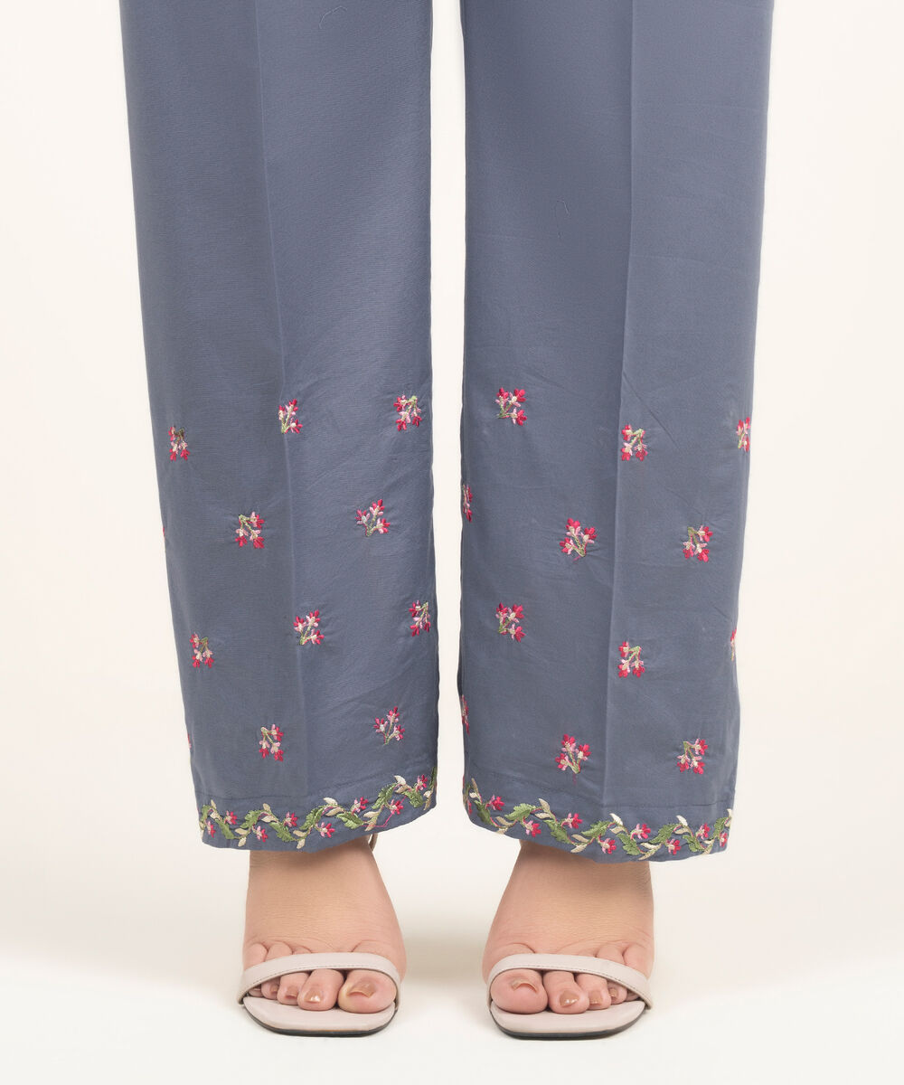 Women's RTW Lawn Embroidered Steel Blue Straight Pants