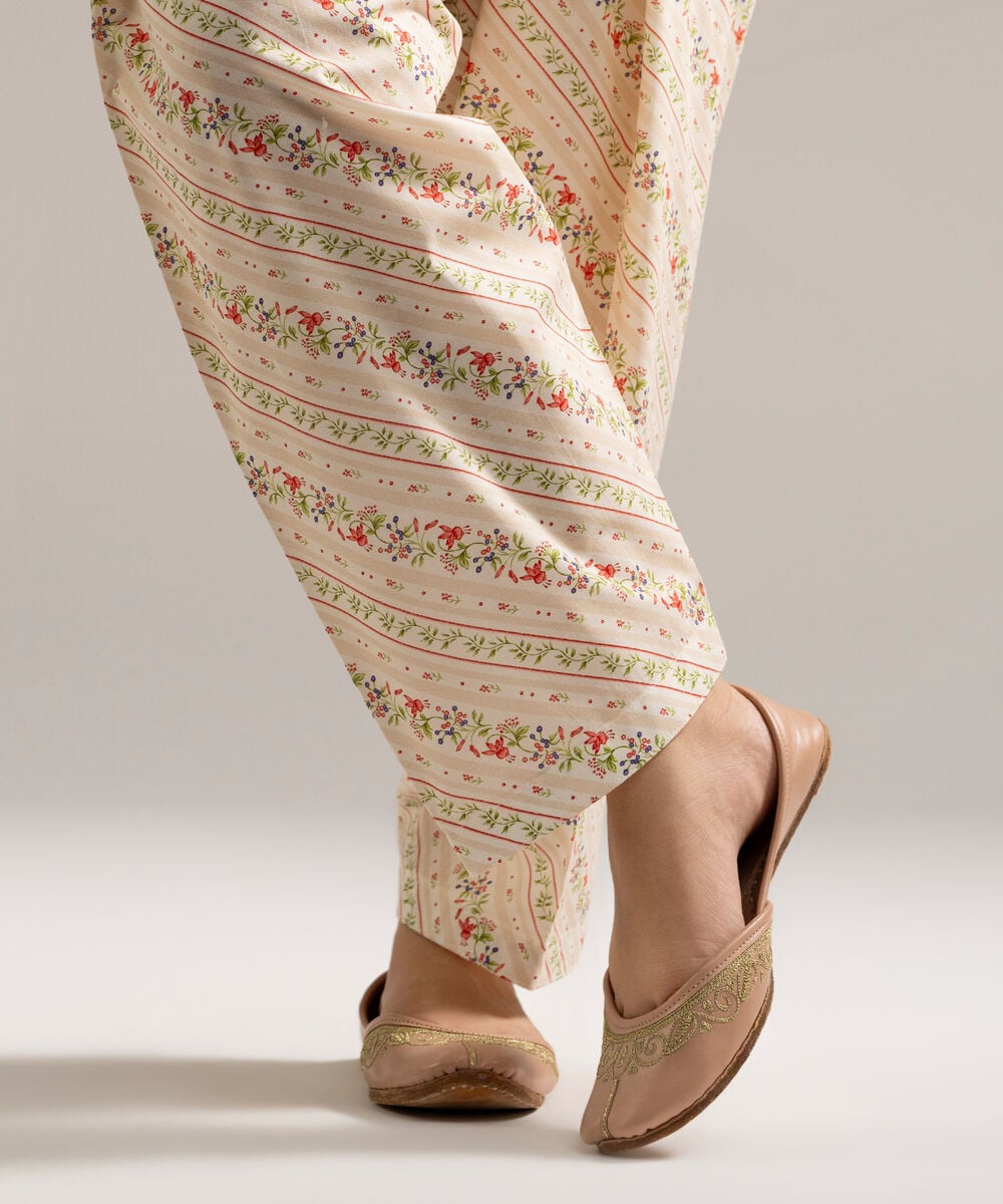 Women's RTW Cambric Printed Off White Shalwar