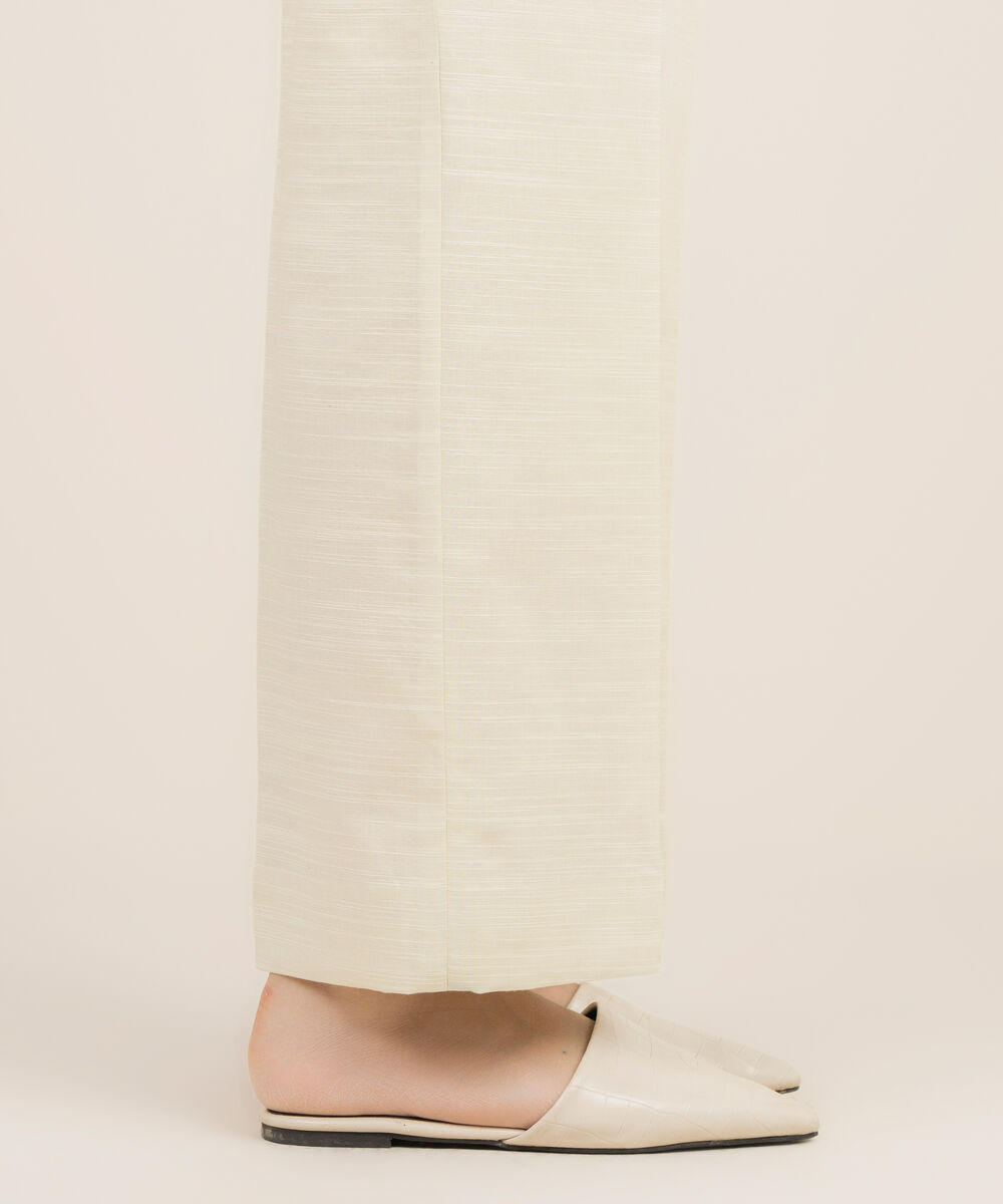 Women's Unstitched Khaddar Printed Off White Trousers Fabric