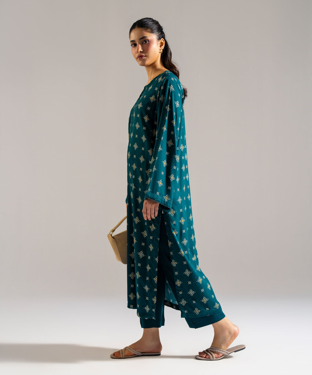 Women's RTW Arabic Lawn Printed Green 2 Piece Suit