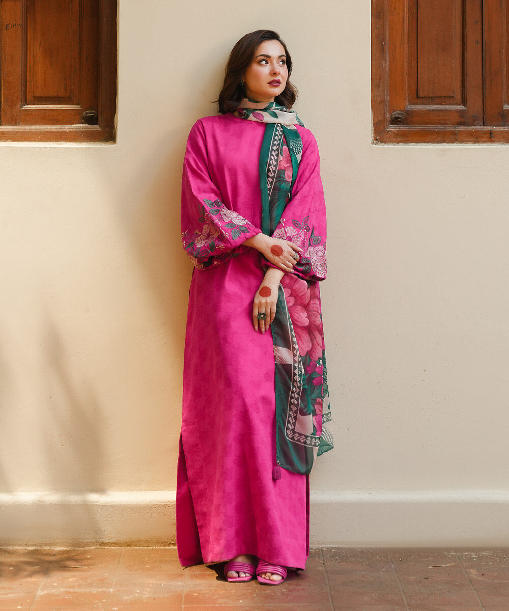 Woman - Pink 3 Piece - Embroidered Cotton Jacquard Suit