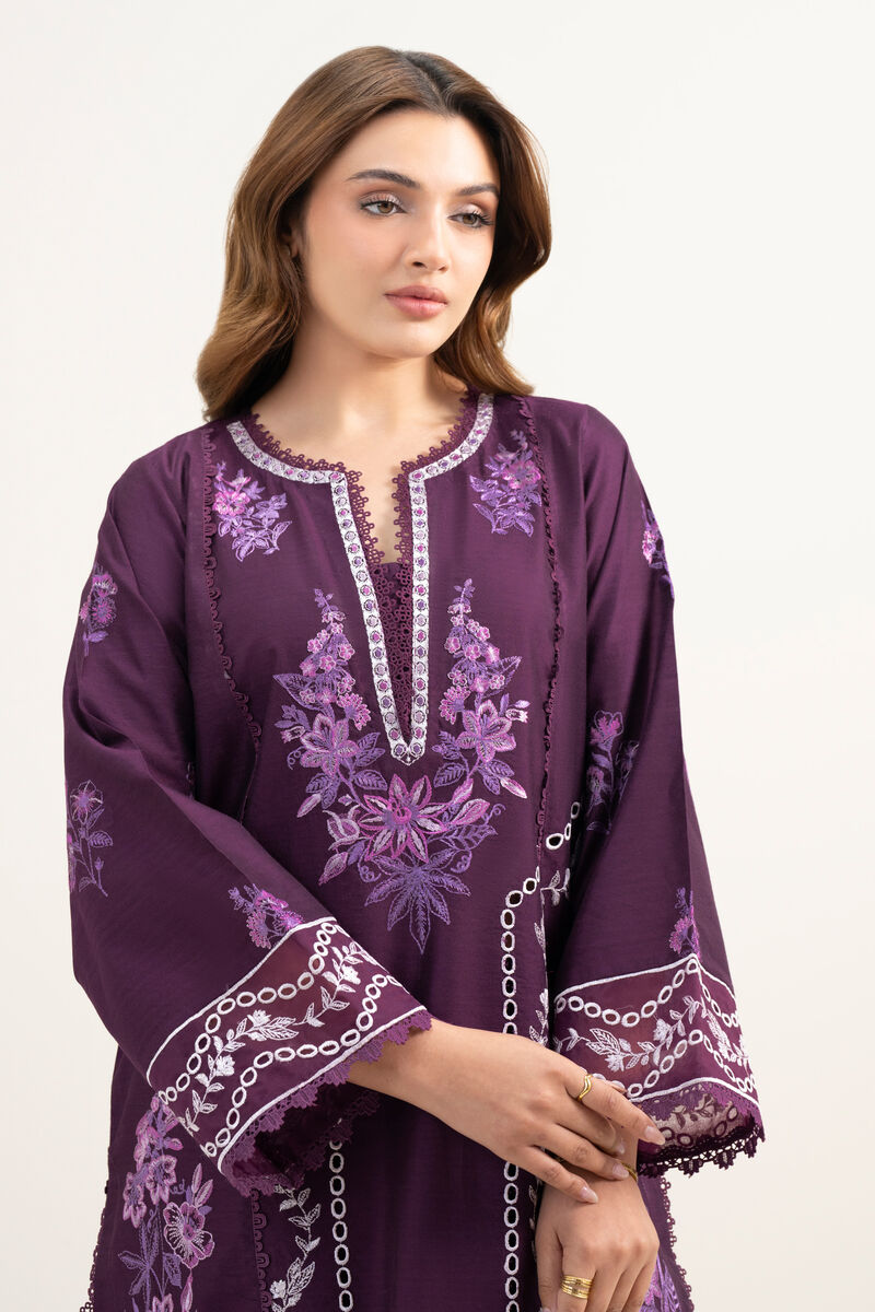 2 Piece - Emboidered Cotton Net Suit