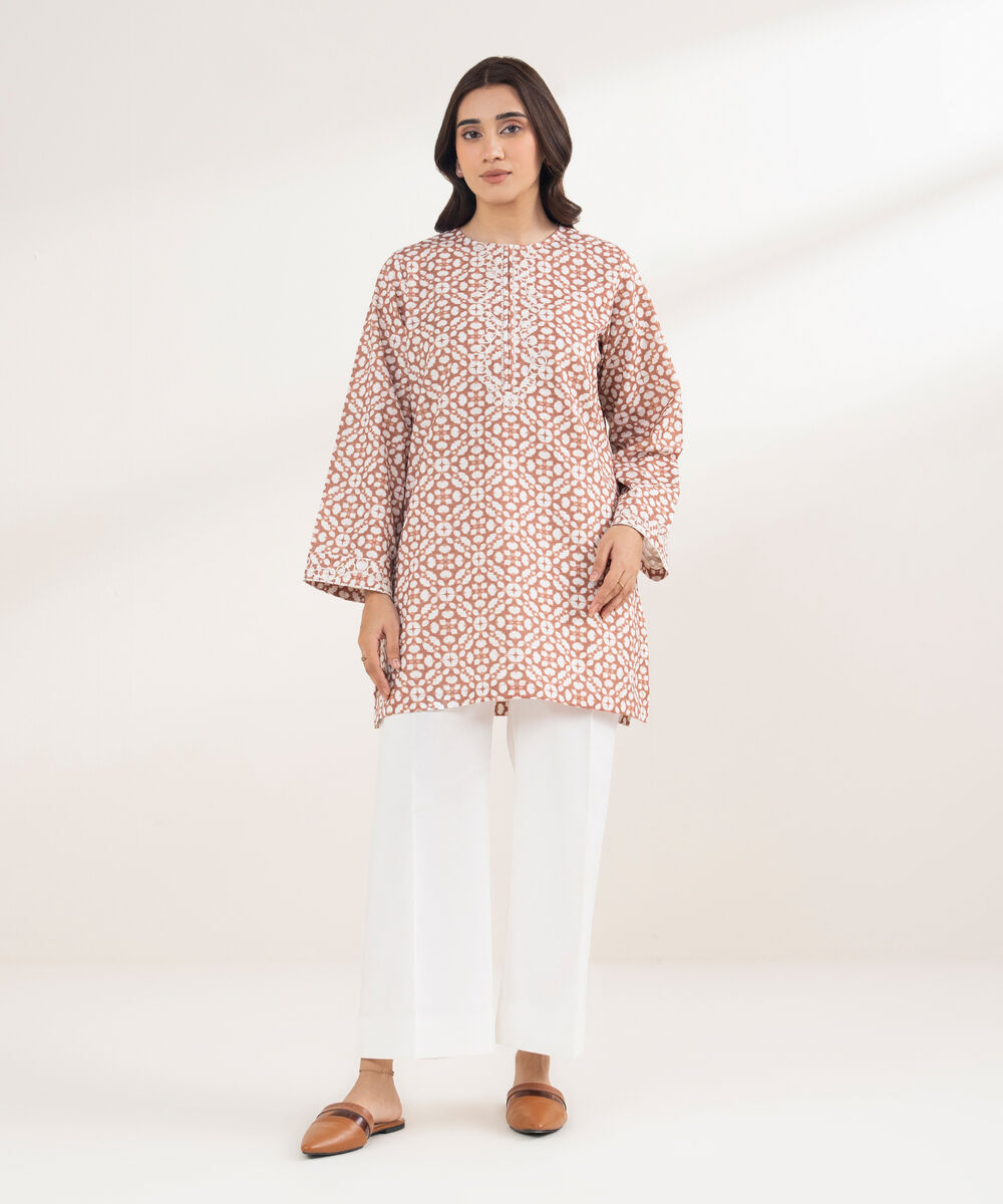 Women's RTW Khaddar Embroidered Brown Shirt