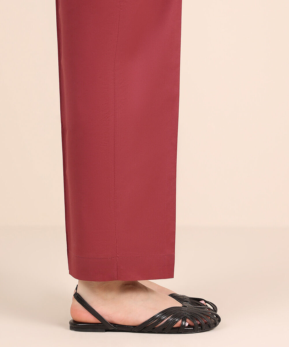 Women's RTW Cambric Red Solid Straight Pants