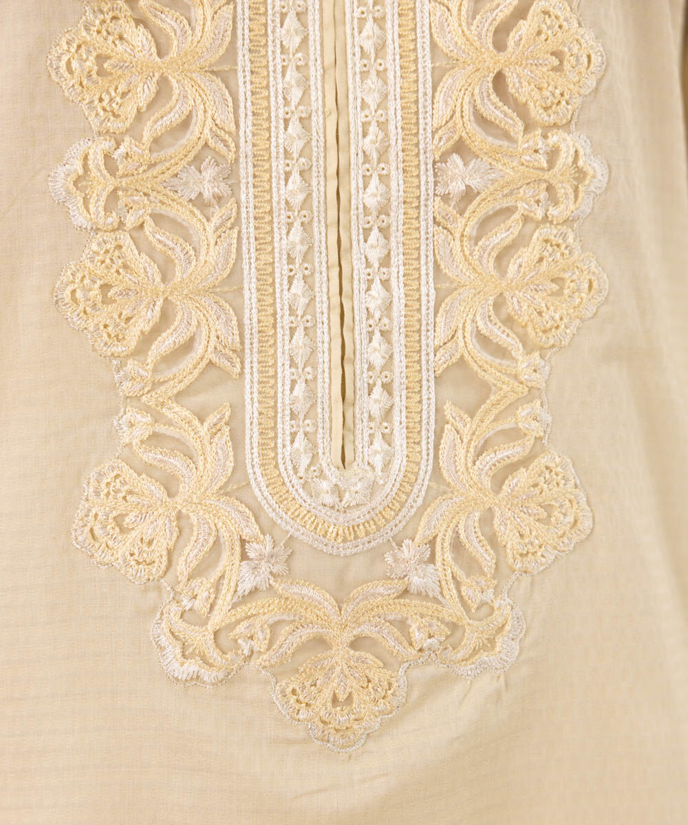 Women's RTW Dobby Beige Embroidered A-Line Shirt