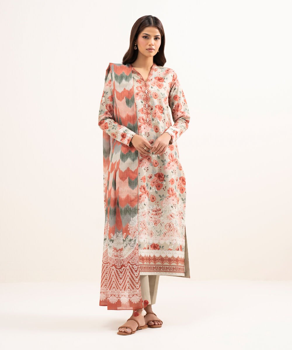 Women's Unstitched Lawn Printed Multi 3 Piece Suit