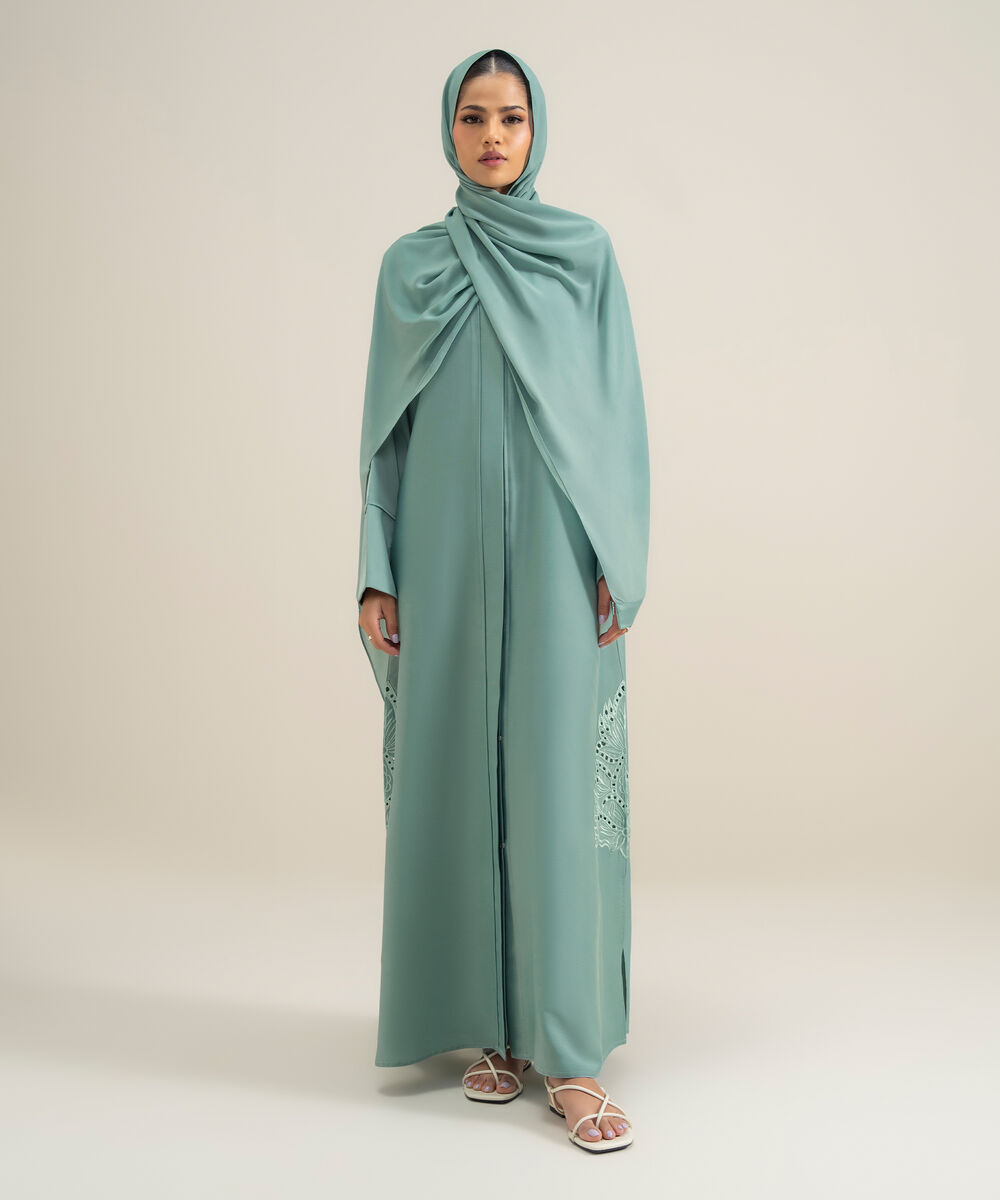 Women's Polyester Blue Embroidered Regular Abbaya Set