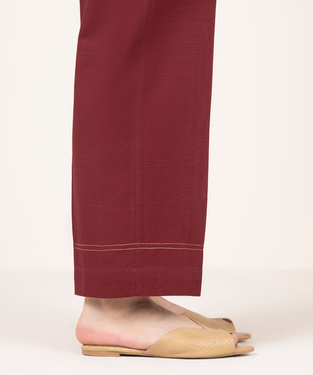 Women's RTW Light Khaddar Solid Maroon Straight Pants