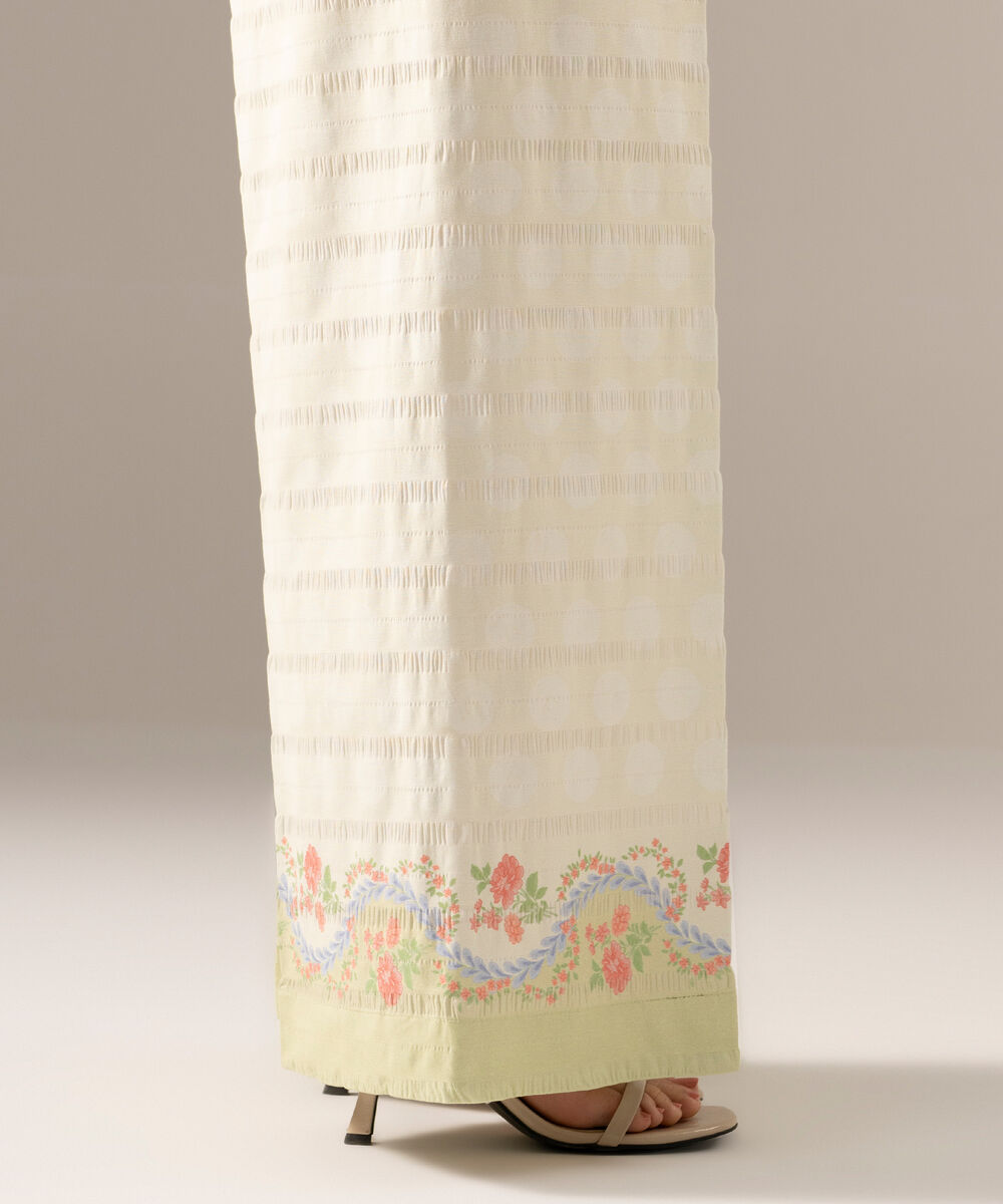Women's RTW Seersucker Printed Off White Flared Pants