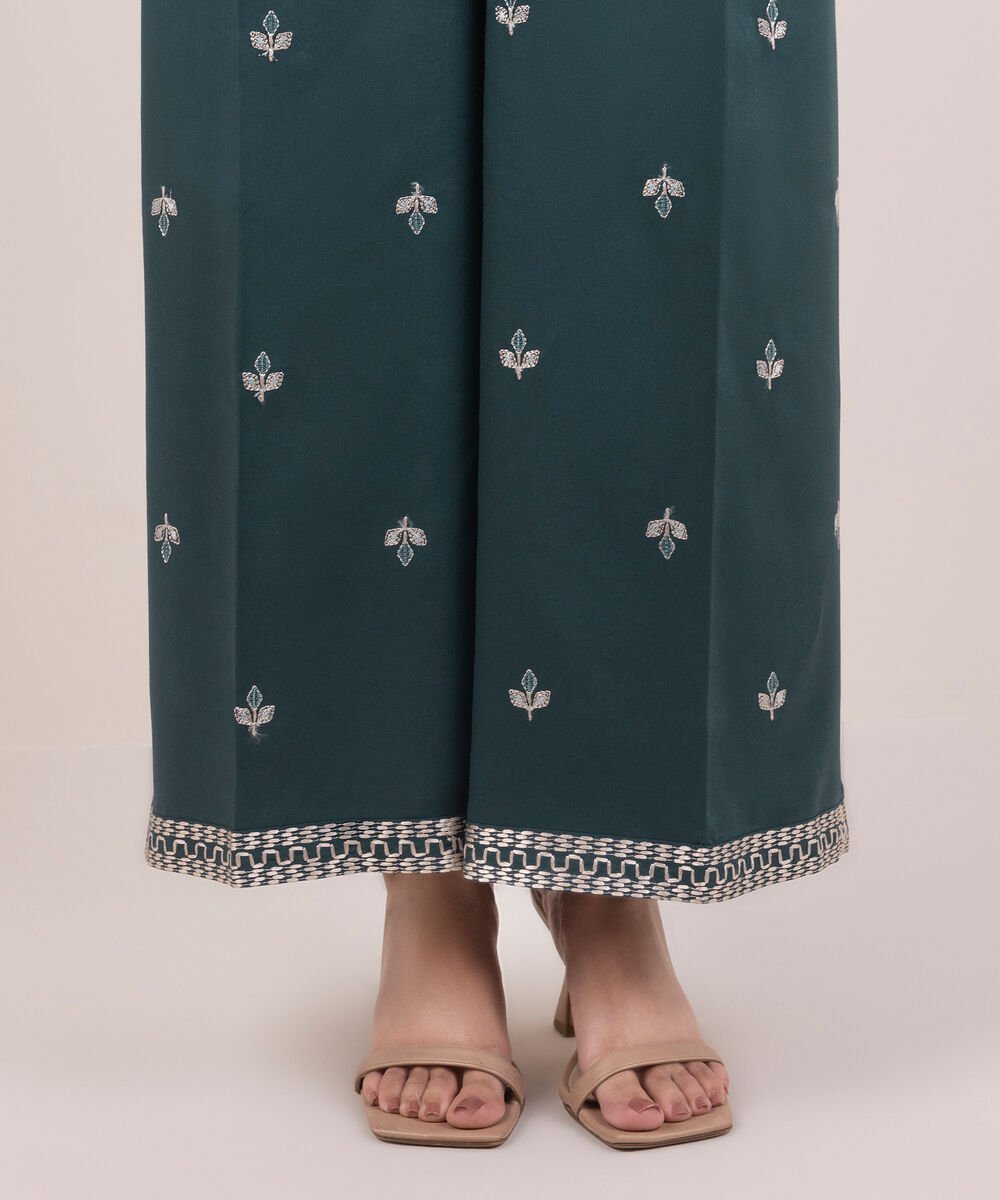 Women's RTW Viscose Marina Embroidered Teal Culottes