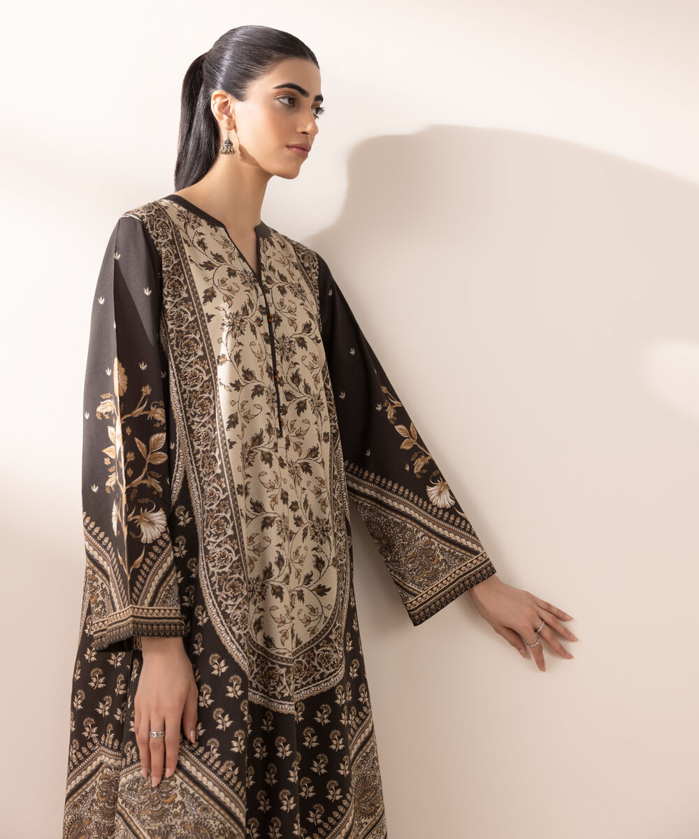 Women's RTW Lawn Brown Printed A-Line Shirt