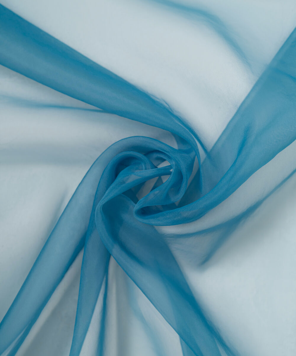Blended Organza Solid Blue Dupatta