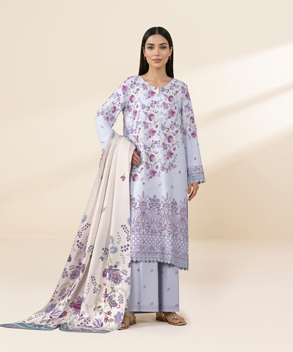 Women's Unstitched Lawn Lilac Embroidered 3 Piece Suit