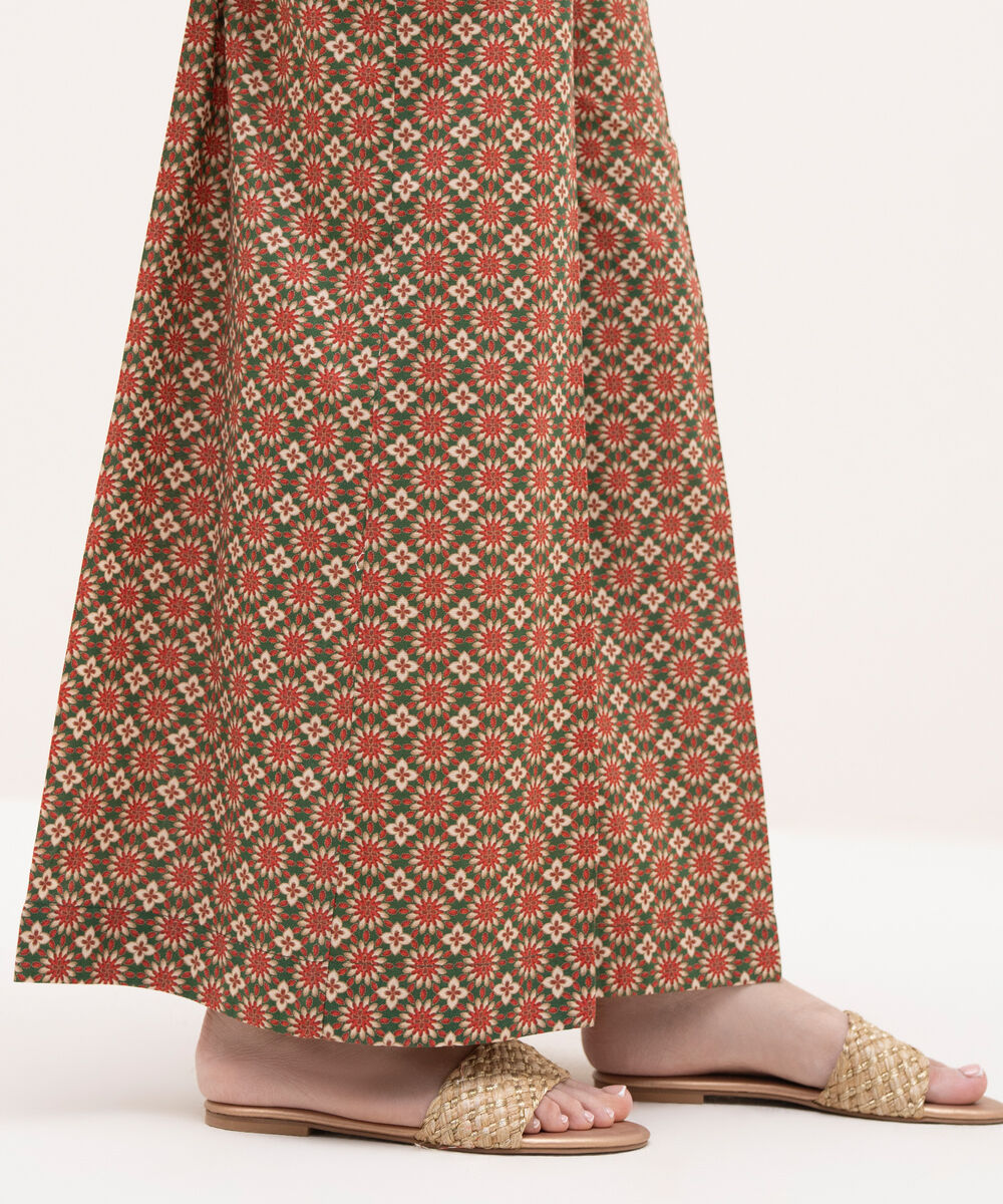 Women's RTW Cambric Green Printed Flared Pants