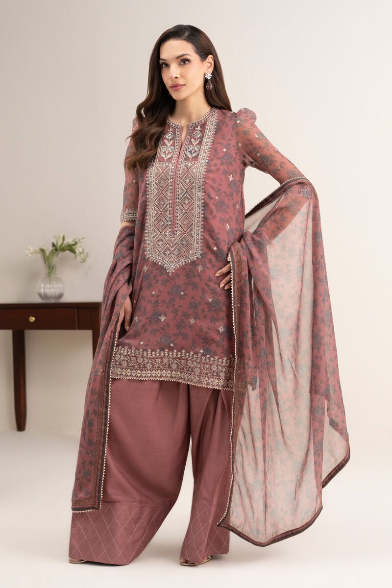 3 Piece - Embroidered Chiffon Suit