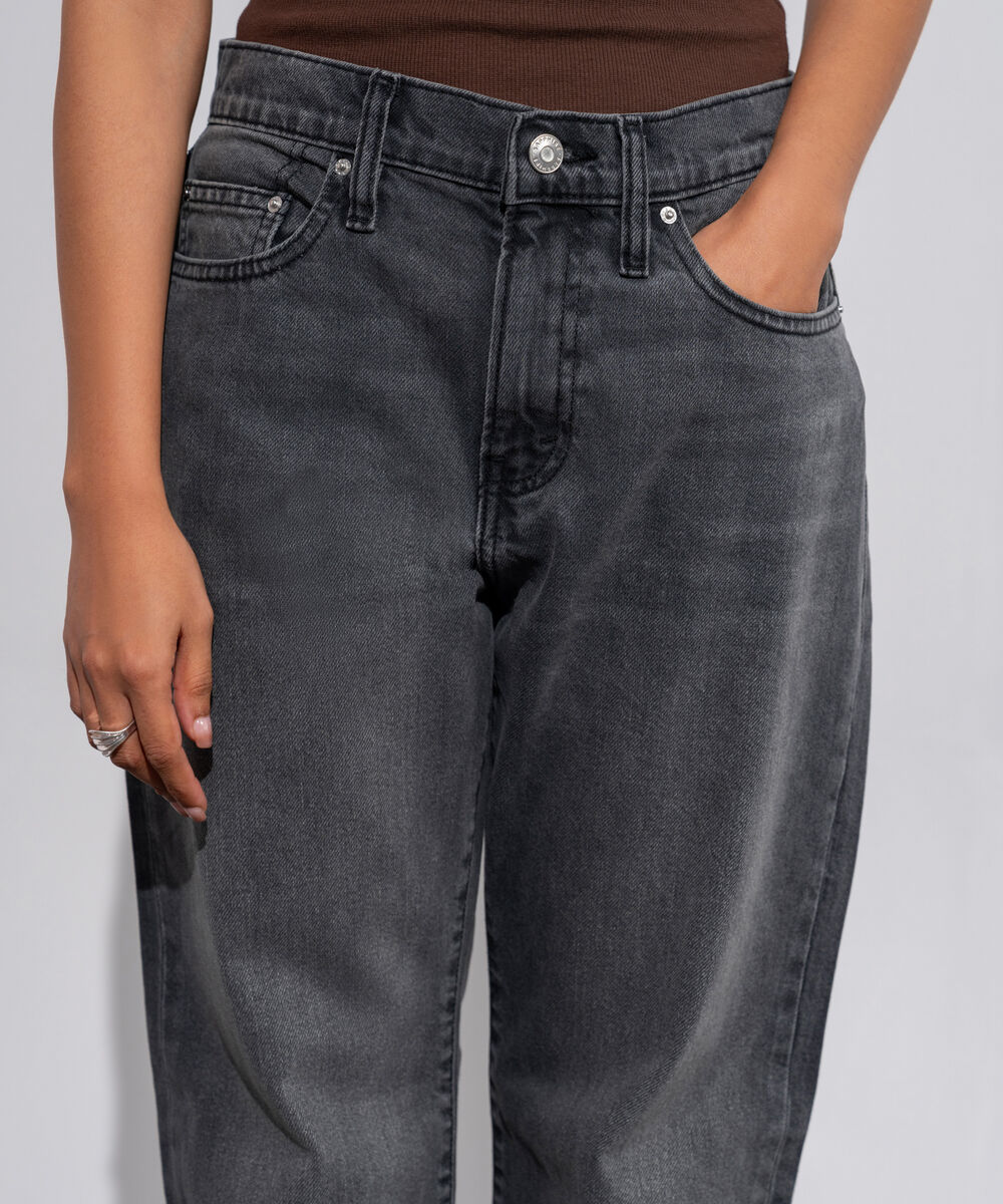 Women's Western Wear Denim Straight Fit Grey - Mid Worn Jeans